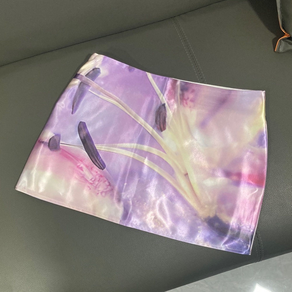 Lilac Floral Satin Mini Skirt - Pastel Print